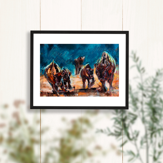 "Rampage Haven" - Bisons Painting Art Print - 11x14 inches