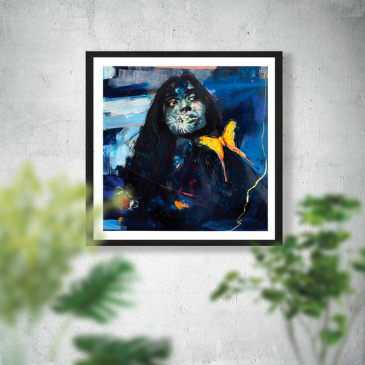 "Under the Blue Moon" - Lady Portrait Fine Art Print - 12x12 inches